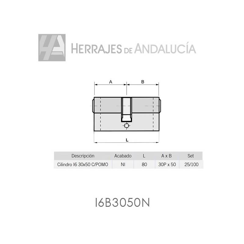 Cilindro Pomo I6 30x50mm níquel-Herrajes de Andalucía