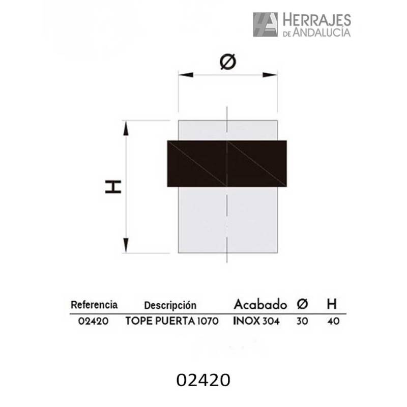 Tope de Puerta Cilíndrico Inox 30x40 mm | Herrajes de Andalucía