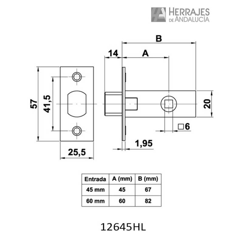 Picaporte Embutir 45mm para puertas de madera | Herrajes de Andalucía
