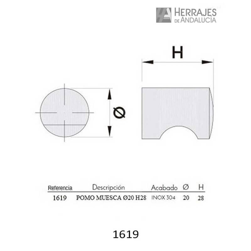 Pomo mueble Muesca Inox Ø20 mm H28 | Herrajes de Andalucía
