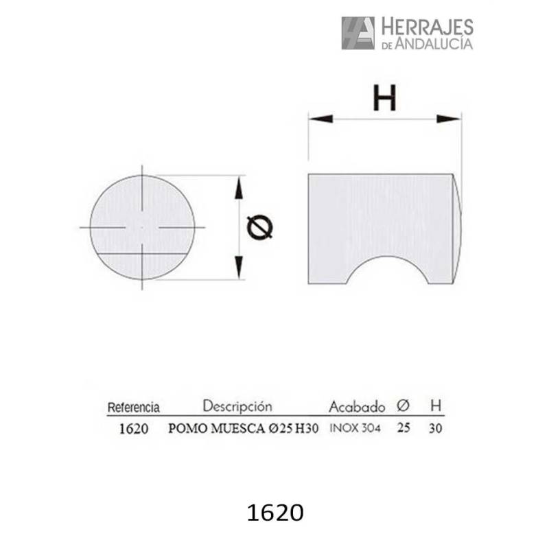 Pomo mueble Muesca Inox Ø25mm H30mm | Herrajes de Andalucía