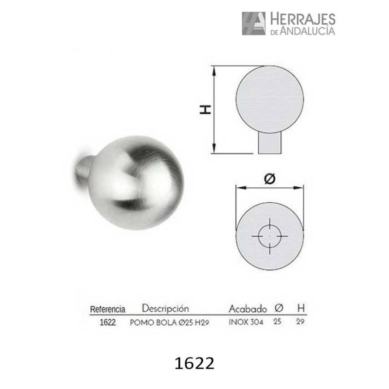 Pomo Bola Mueble Ø25 mm Acero Inoxidable | Herrajes de Andalucía