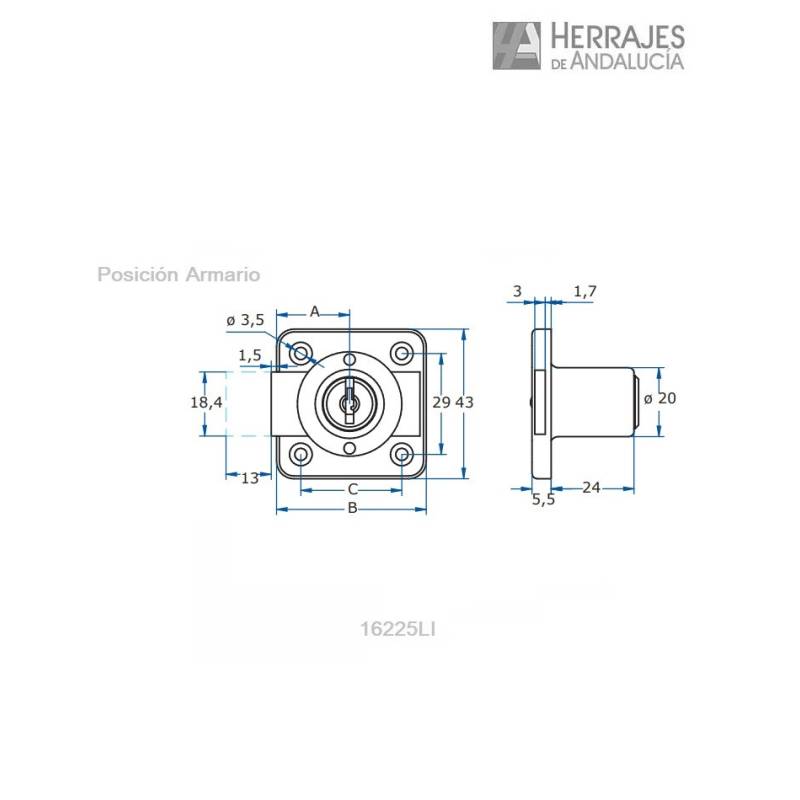 Cerradura armario cromada 362/25 | Herrajes de Andalucía