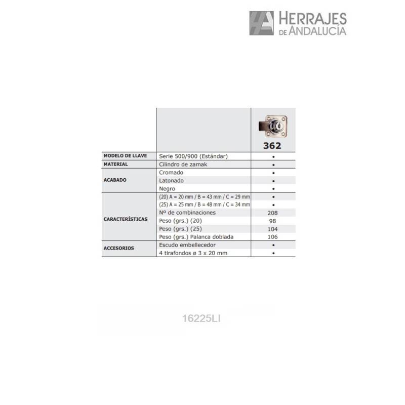 Cerradura armario cromada 362/25 | Herrajes de Andalucía