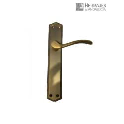 Juego manivela con placa color cuero 243x45 mm | Herrajes de Andalucía