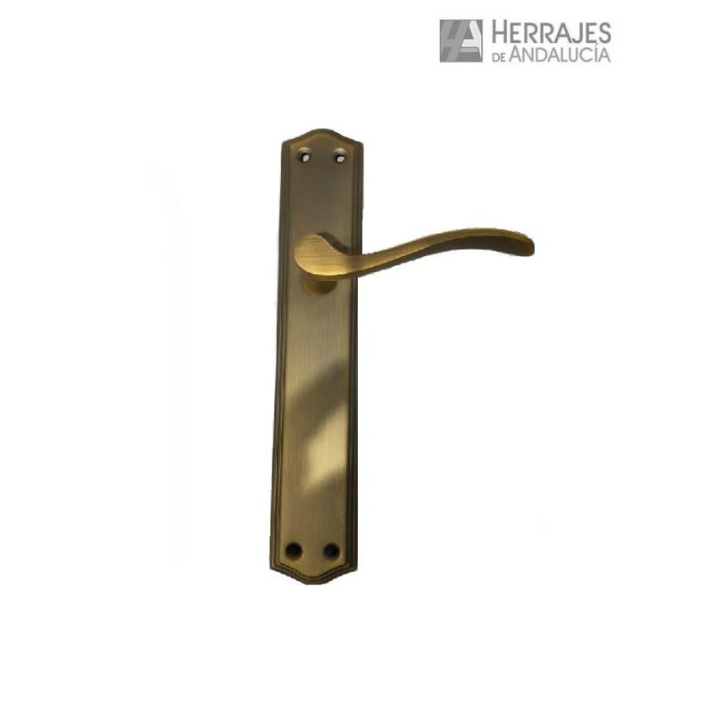 Juego manivela con placa color cuero 243x45 mm | Herrajes de Andalucía