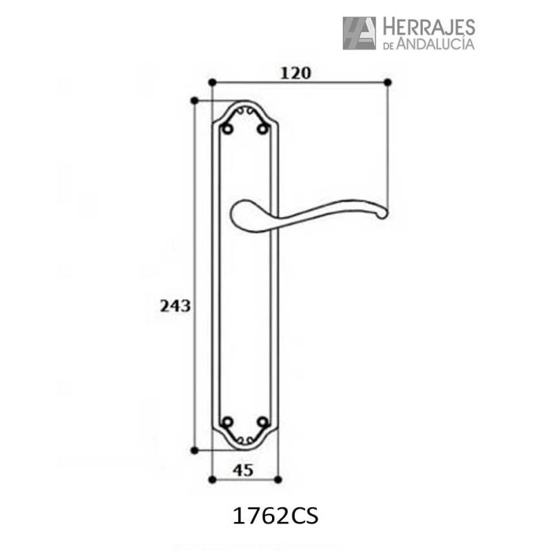 Juego manivela con placa color cuero 243x45 mm | Herrajes de Andalucía