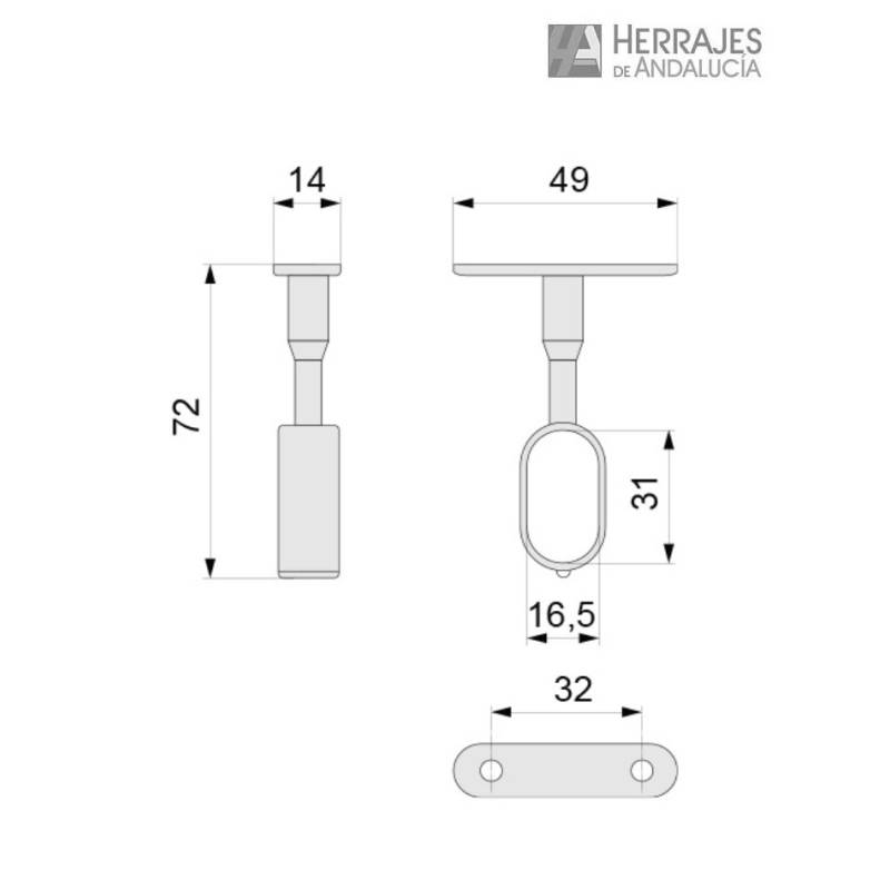Soporte armarios central ovalado 31x16 mm | Herrajes de Andalucía