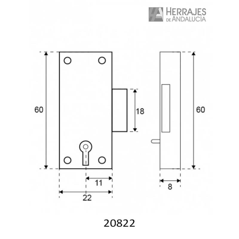 Cerradura para muebles de vitrina latonado con llave | Herrajes de Andalucía
