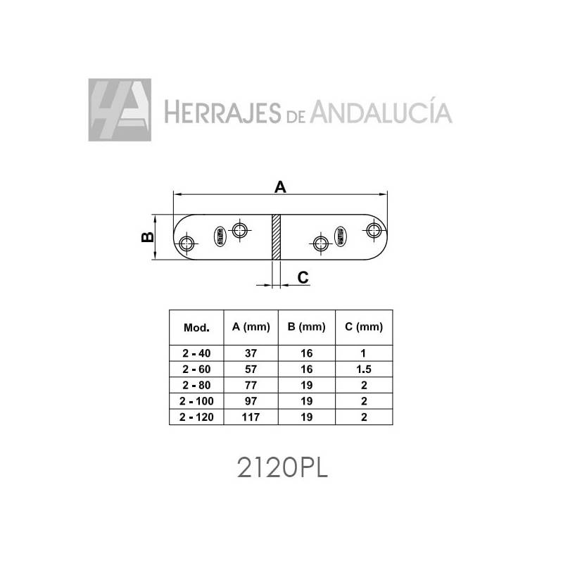 Placa bicromatada plana canto redondo 120×19×2 mm | Herrajes de Andalucía