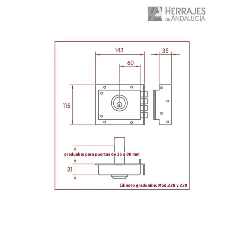 Cerradura JIS Mod.228 izda cilindro graduable-Herrajes de Andalucía