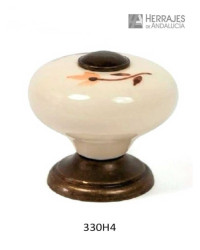 Pomo de porcelana  decorado con flores marrones 35mm
