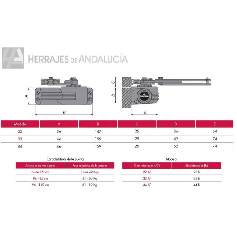 Cierrapuertas Telesco Classic 50 con retenedor | Herrajes de Andalucía