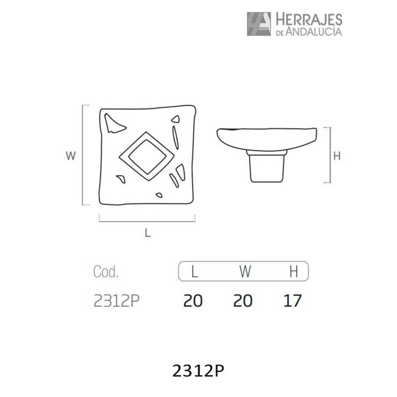 Pomo Cuadrado Rombo 20x20 mm Plata Mate | Herrajes de Andalucía