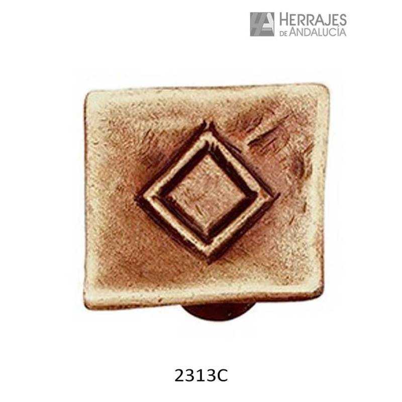 Pomo Cuadrado Rombo 33x33 mm Cuero Mate | Herrajes de Andalucía
