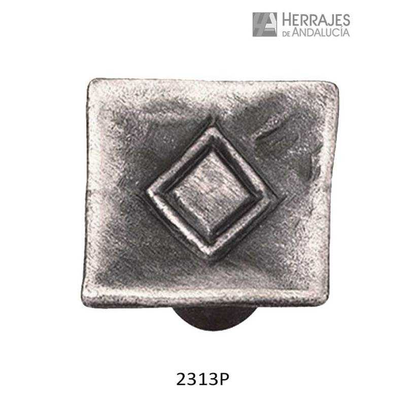 Pomo Cuadrado Relieve Rombo 33x33 mm Plata Mate | Herrajes de Andalucía