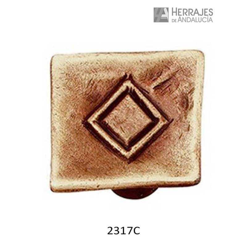 Pomo Cuadrado Relieve Rombo 26x26 mm Cuero Mate | Herrajes de Andalucía