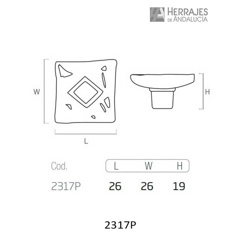 Pomo Cuadrado Relieve Rombo 26x26 mm Plata Mate | Herrajes de Andalucía