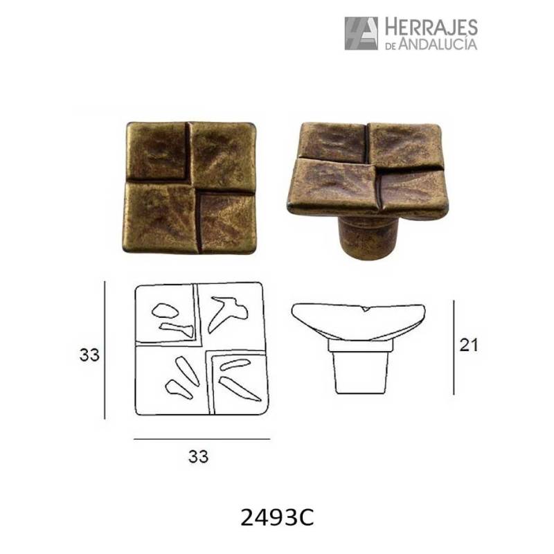 Pomo cuadrados relieve 33x33 mm cuero mate | Herrajes de Andalucía