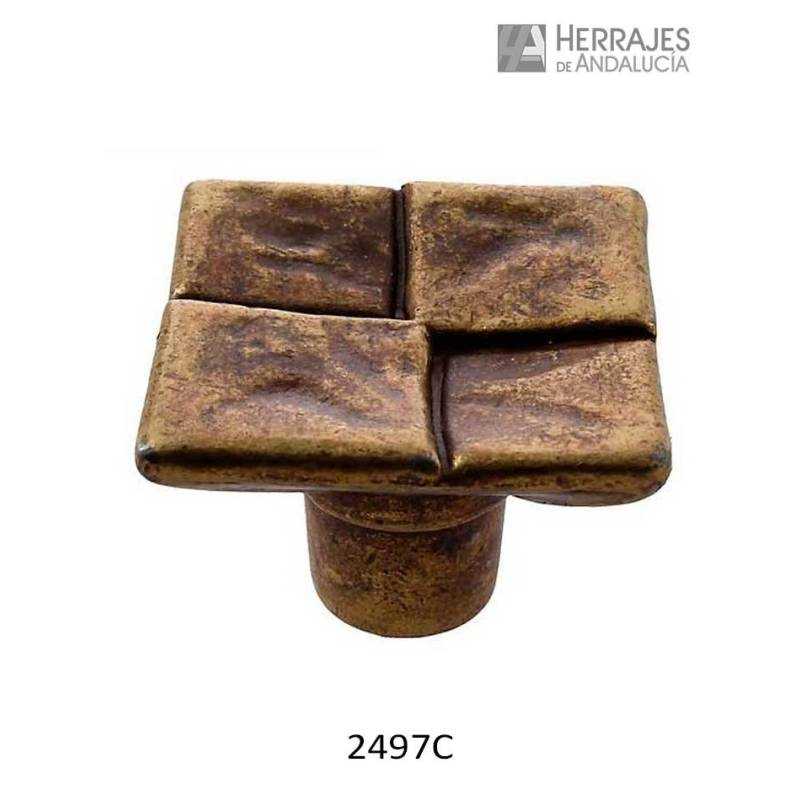 Pomo Cuadrados Relieve 26x26 mm Cuero Mate | Herrajes de Andalucía