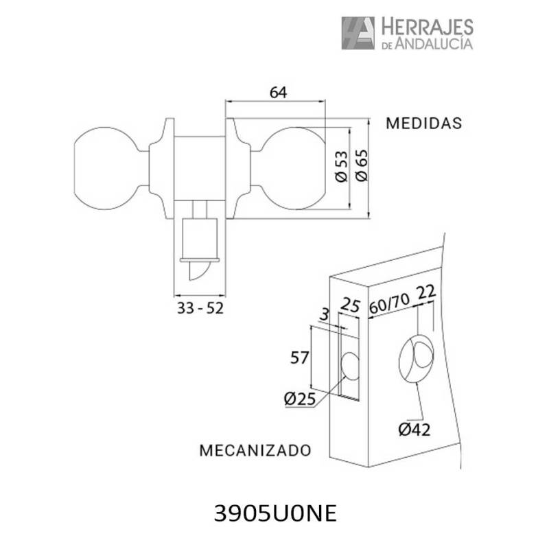 Pomo Bola Tesa 3905 puertas de paso negro | Herrajes de Andalucía