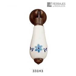 Pomo pÉndulo de porcelana con flores azules 24x65mm