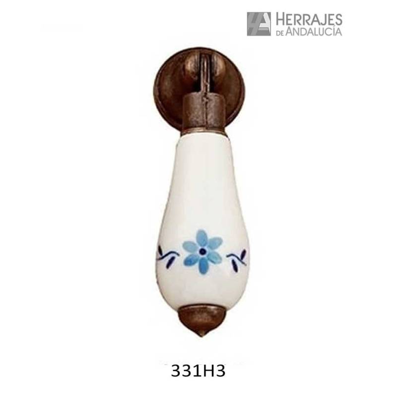 Pomo Péndulo Porcelana 65x24 mm Flores Azules | Herrajes de Andalucía