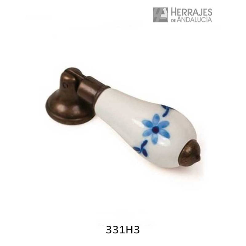 Pomo Péndulo Porcelana 65x24 mm Flores Azules | Herrajes de Andalucía