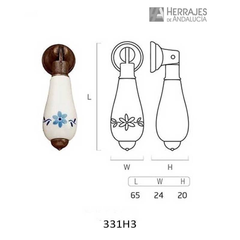 Pomo Péndulo Porcelana 65x24 mm Flores Azules | Herrajes de Andalucía