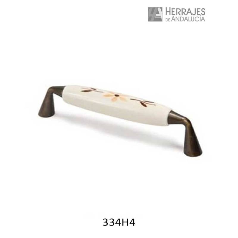 Tirador porcelana floral marrón 144 mm | Herrajes de Andalucía