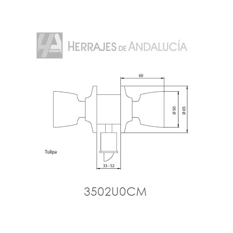 Pomo Tesa llave fijo-libre cromo mate | Herrajes de Andalucía