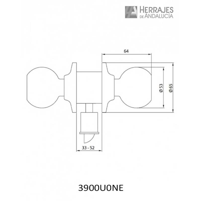 Pomo TESA 3900/U0 Negro Llave-Condena | Herrajes de Andalucía
