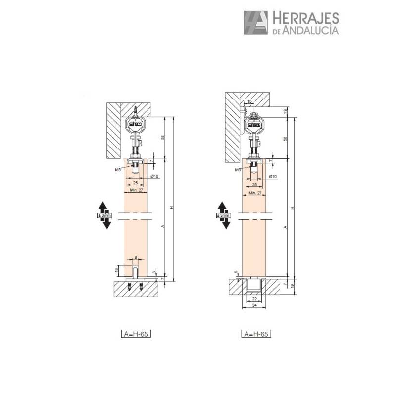 Juego accesorios SF‑65 hasta 65 kg rodamiento a fricción |Herrajes de Andalucía