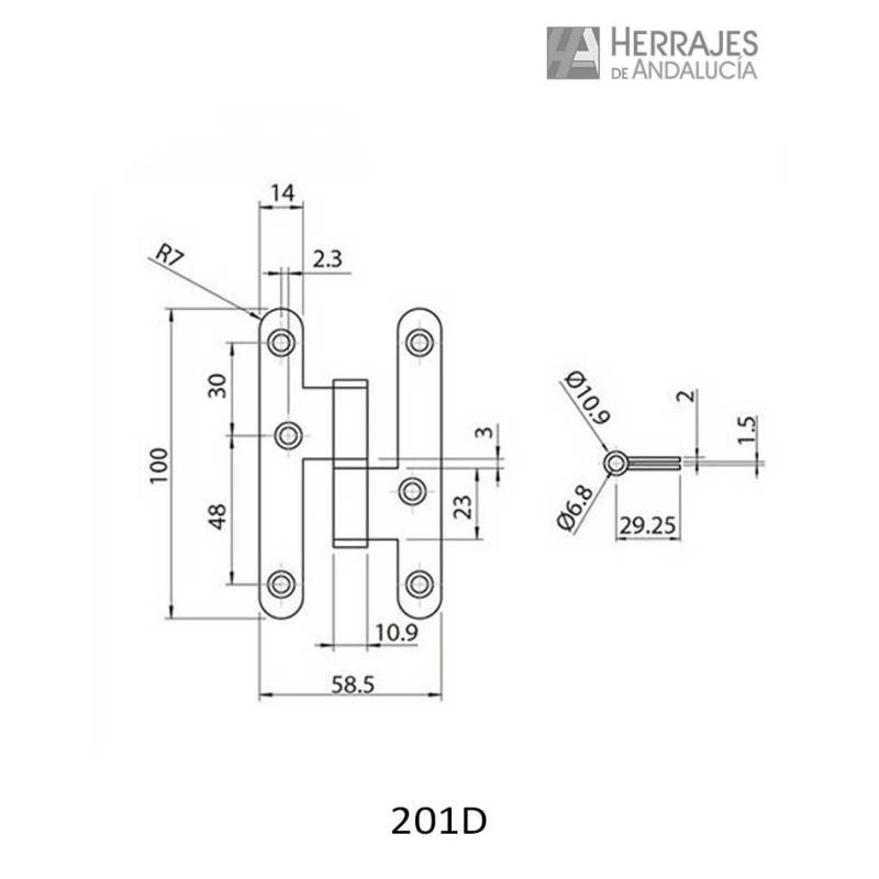 Pernio Modelo 305 sin remate derecha Inoxidable | Herrajes de Andalucía