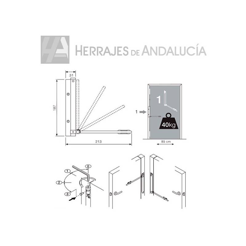 Bisagra puerta muelle regulable blanca | Herrajes de Andalucía