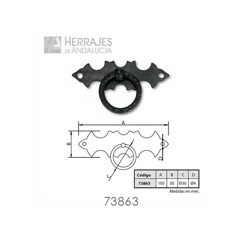Tirador Castellano Forja Negra 105xØ30mm – Herrajes de Andalucía
