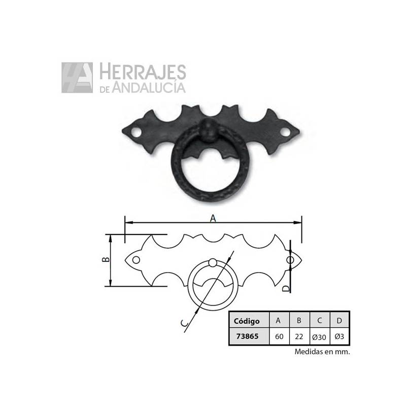 Tirador Castellano Forja Negra 60xØ22mm – Herrajes de Andalucía