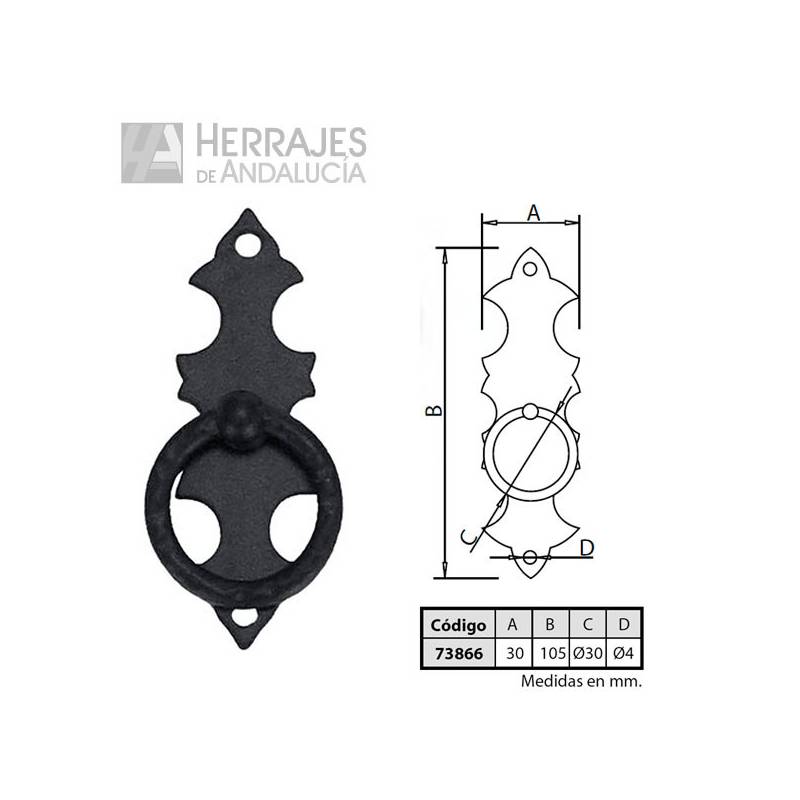 Tirador Castellano Forja Negra 105xØ30mm – Herrajes de Andalucía
