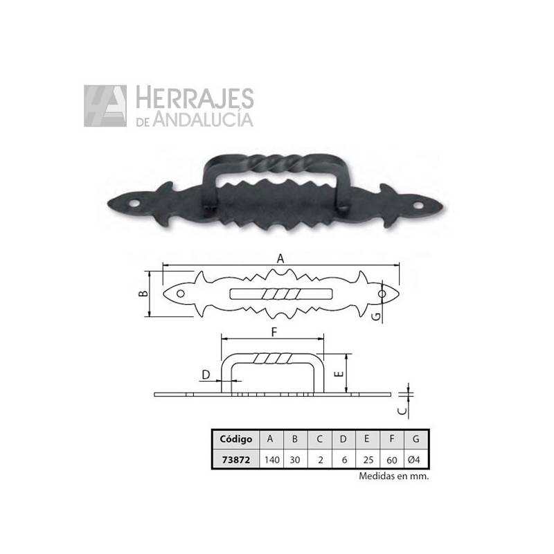 Tirador castellano negro 140×30 mm | Herrajes de Andalucía