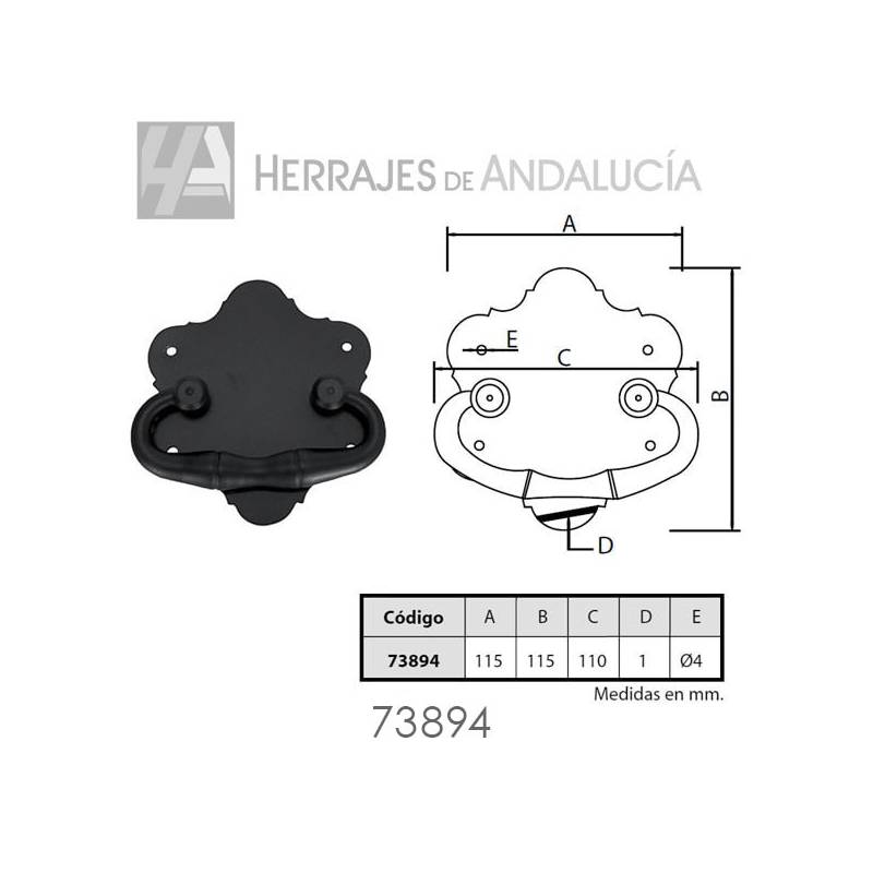 Tirador Castellano Asa Arcón Forja Negra 115x115mm – Herrajes de Andalucía