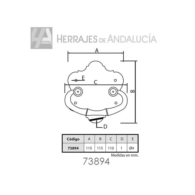 Tirador Castellano Asa Arcón Forja Negra 115x115mm – Herrajes de Andalucía