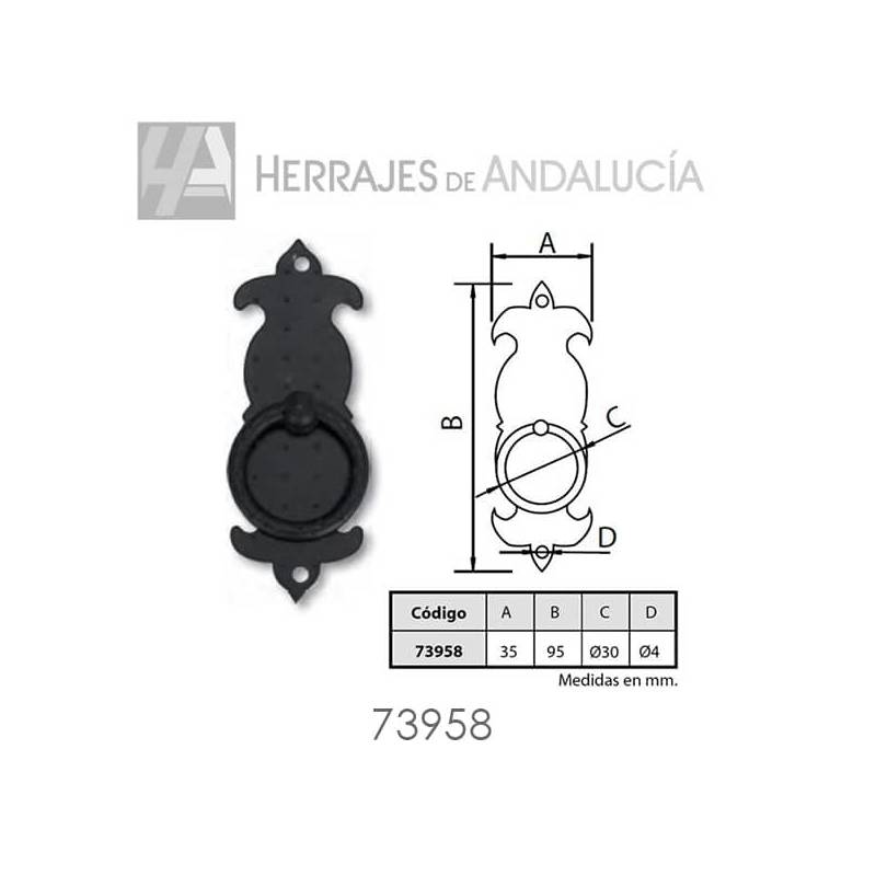 Tirador Castellano Forja Negra 95xØ35mm – Herrajes de Andalucía