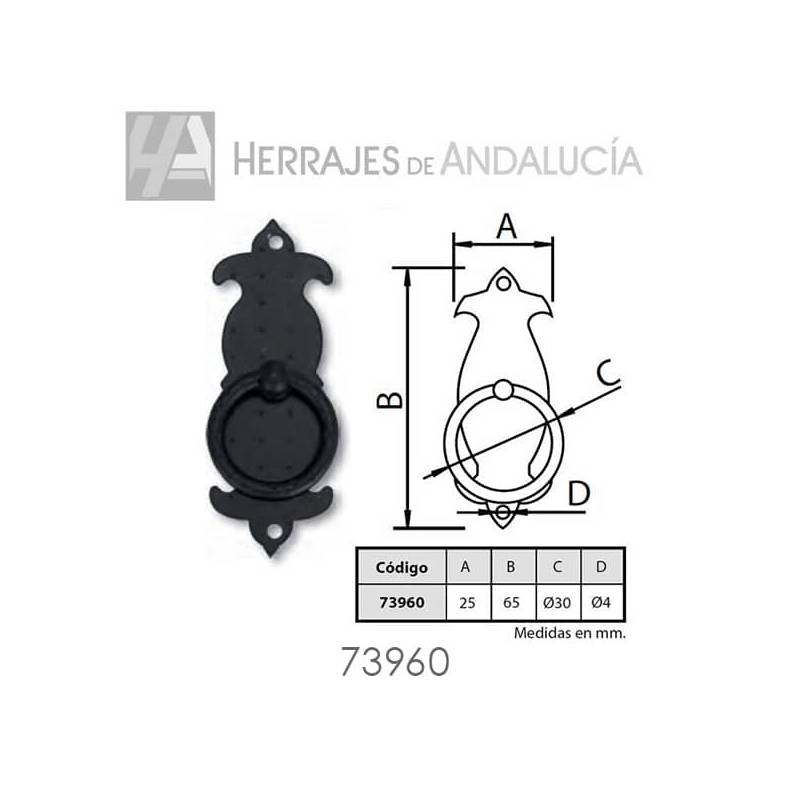 Tirador Castellano Forja Negra 65xØ25mm – Herrajes de Andalucía