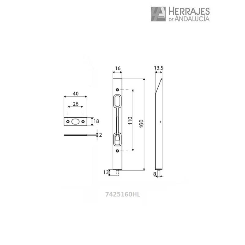 Pasador Embutir Hierro Latonado 401 - 160mm | Herrajes de Andalucía