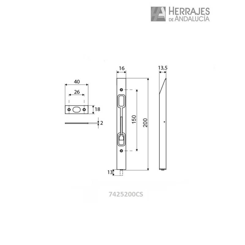 Pasador Embutir Cromo Satinado 401 - 200mm | Herrajes de Andalucía