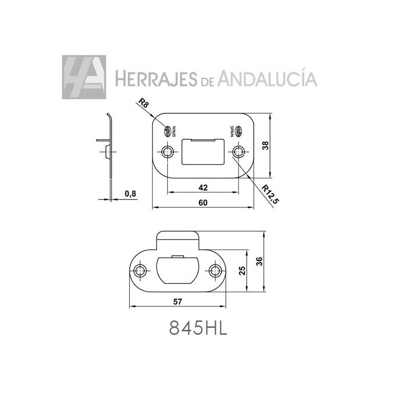 Picaporte embutir 845HL latonado | Herrajes Andalucía