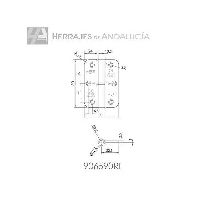 Bisagra 9065CRC canto redondo izquierda 120 kg | Herrajes de Andalucía