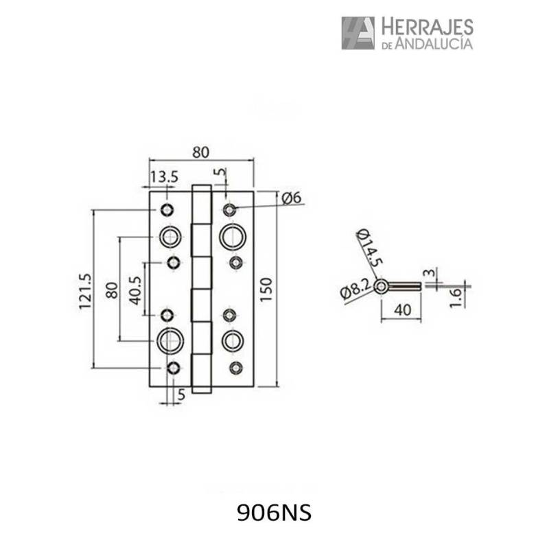 Bisagra seguridad 150x80mm níquel | Herrajes de Andalucía