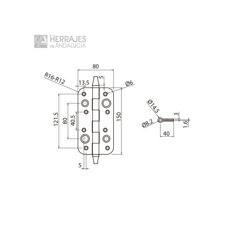 Bisagra Seguridad R16 Dorada para Puertas | Herrajes de Andalucía