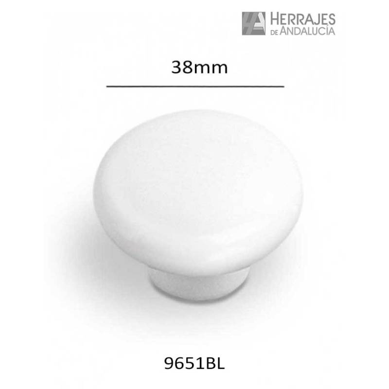 Pomo porcelana blanco Ø38 mm | Herrajes de Andalucía